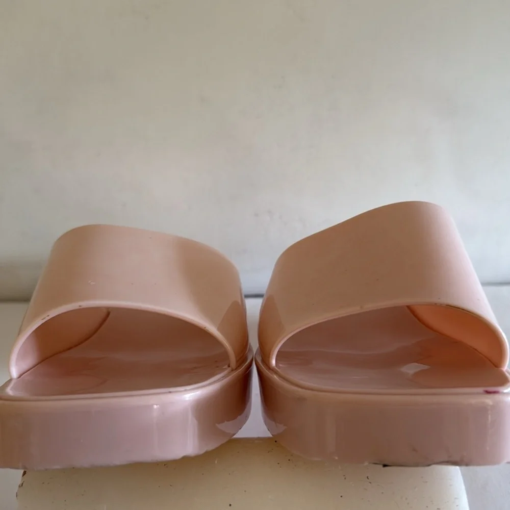 Soft pink block heel slip on platform summer slides size 8